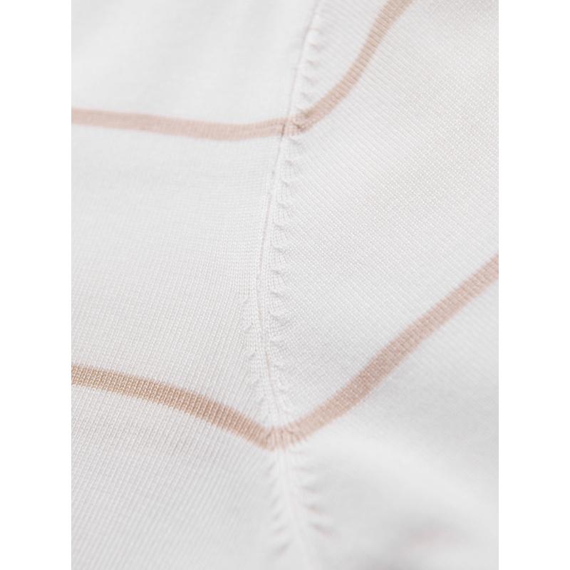 Pánske polo tričko s dlhým rukávom a horizontálnymi pruhmi s viskózou - biele a béžové V4 OM-POLS-0146