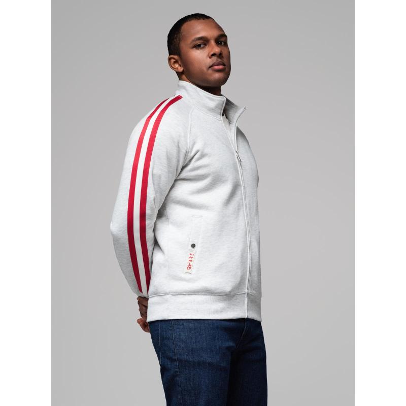 Férfi pulóver magas gallérral és csíkokkal - szürke melange V1 OM-SSZP-0219