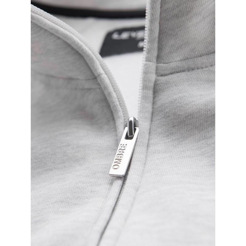 Férfi pulóver magas gallérral és csíkokkal - szürke melange V1 OM-SSZP-0219