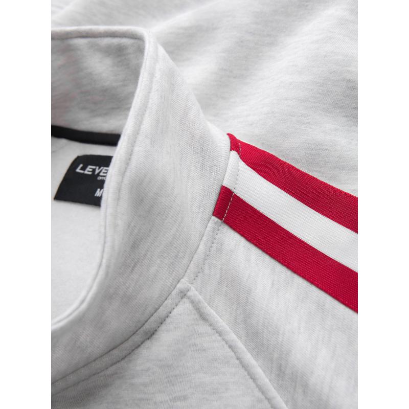 Férfi pulóver magas gallérral és csíkokkal - szürke melange V1 OM-SSZP-0219