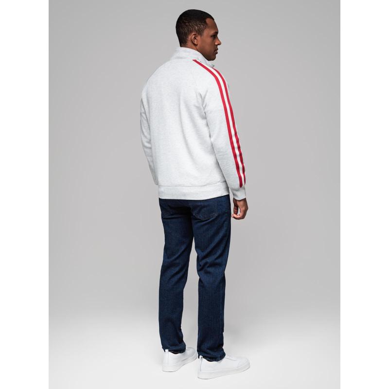 Férfi pulóver magas gallérral és csíkokkal - szürke melange V1 OM-SSZP-0219