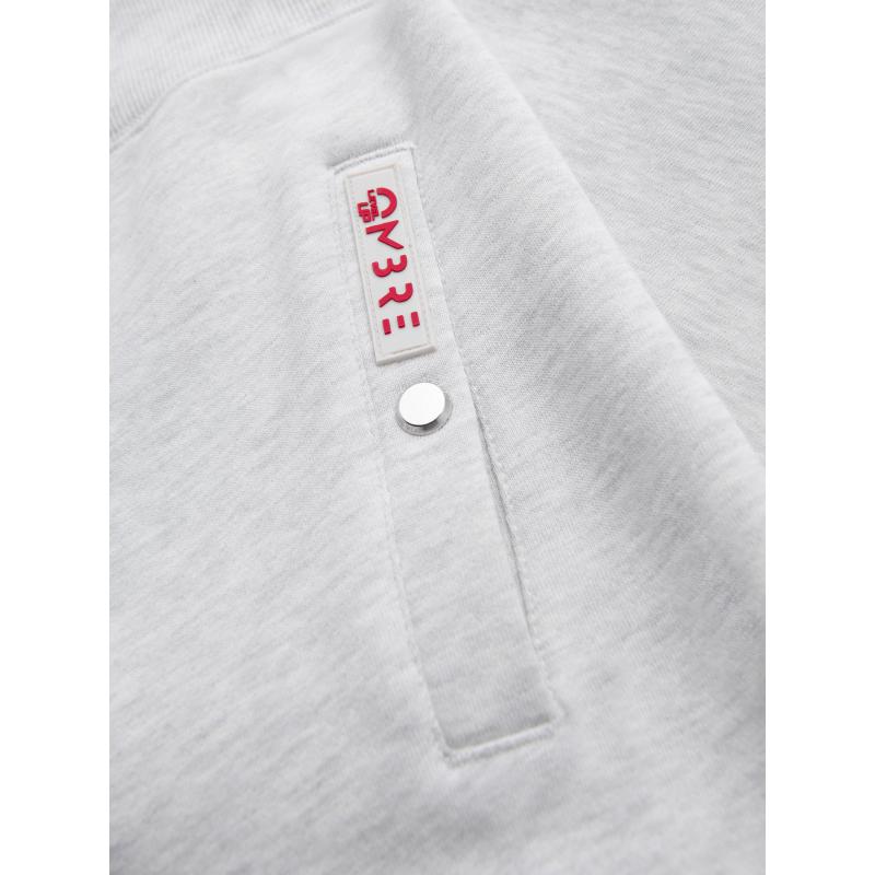 Férfi pulóver magas gallérral és csíkokkal - szürke melange V1 OM-SSZP-0219