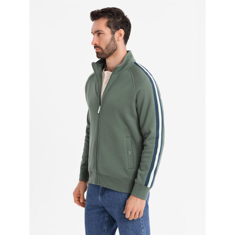 Pánska mikina s vysokým golierom a pruhmi - olivová V2 OM-SSZP-0219