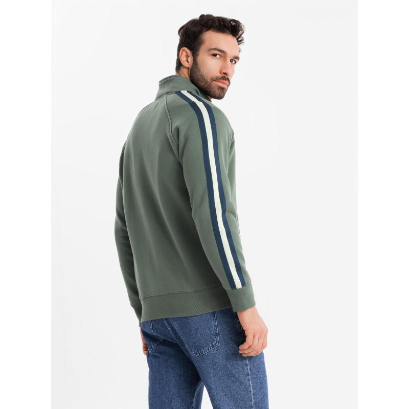 Pánska mikina s vysokým golierom a pruhmi - olivová V2 OM-SSZP-0219