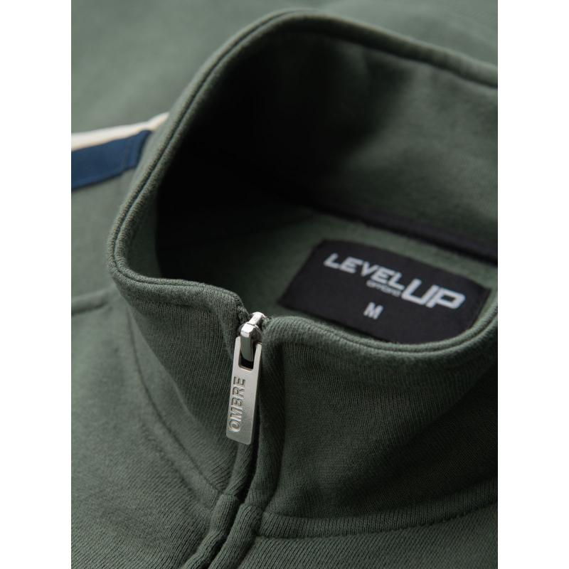 Pánska mikina s vysokým golierom a pruhmi - olivová V2 OM-SSZP-0219