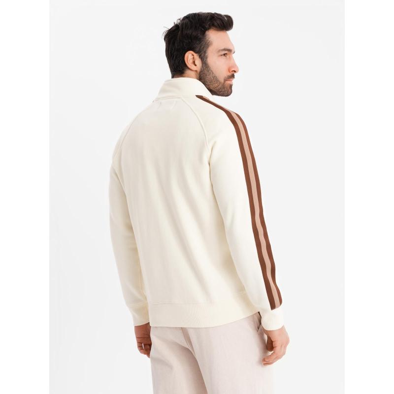 Férfi pulóver magas gallérral és csíkokkal - krém V3 OM-SSZP-0219