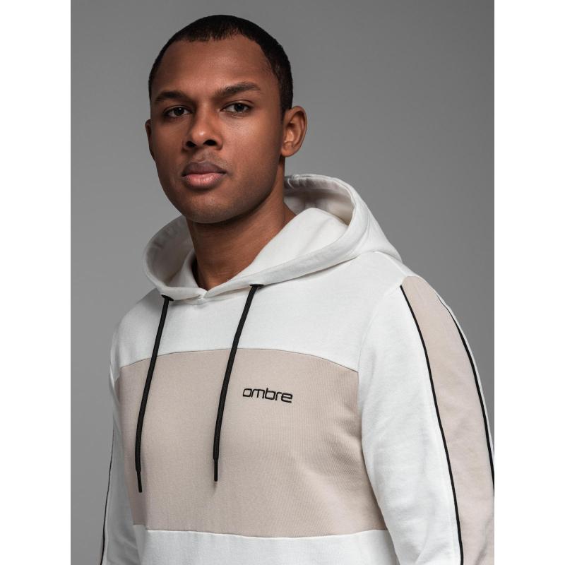 Pánska bavlnená mikina s kapucňou a kontrastnými prvkami - biela V1 OM-SSNZ-0225