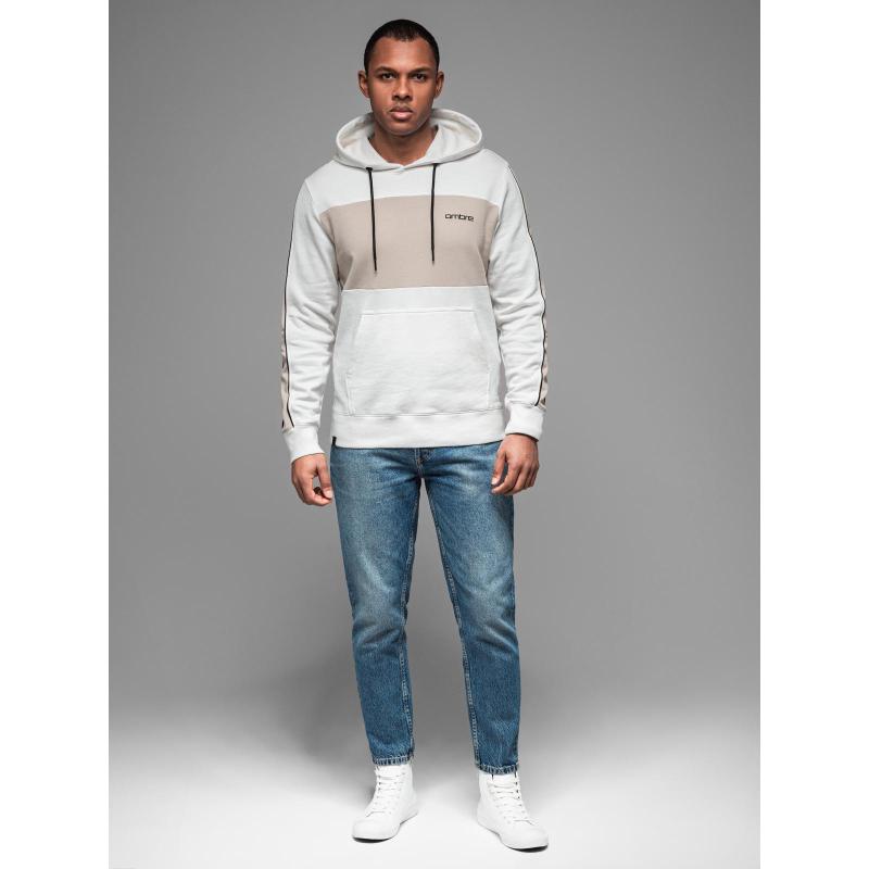 Pánska bavlnená mikina s kapucňou a kontrastnými prvkami - biela V1 OM-SSNZ-0225