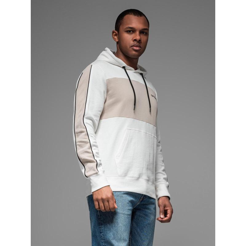 Pánska bavlnená mikina s kapucňou a kontrastnými prvkami - biela V1 OM-SSNZ-0225