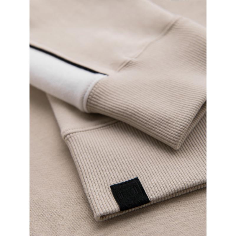 Pánská bavlněná mikina s kapucí a kontrastními prvky - béžová V2 OM-SSNZ-0225