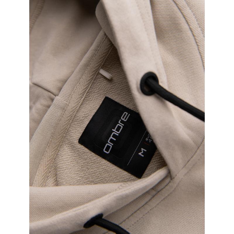 Pánská bavlněná mikina s kapucí a kontrastními prvky - béžová V2 OM-SSNZ-0225