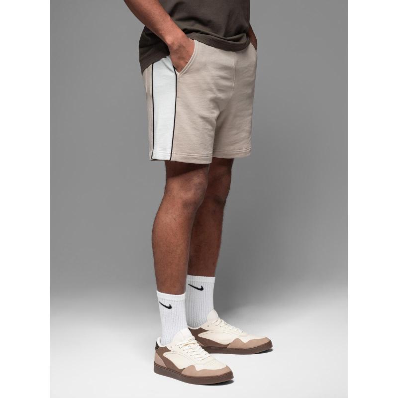 Férfi rövid pulóver nadrág széles csíkokkal - bézs V2 OM-SRSK-0182