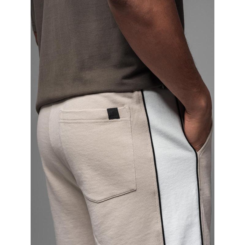 Férfi rövid pulóver nadrág széles csíkokkal - bézs V2 OM-SRSK-0182