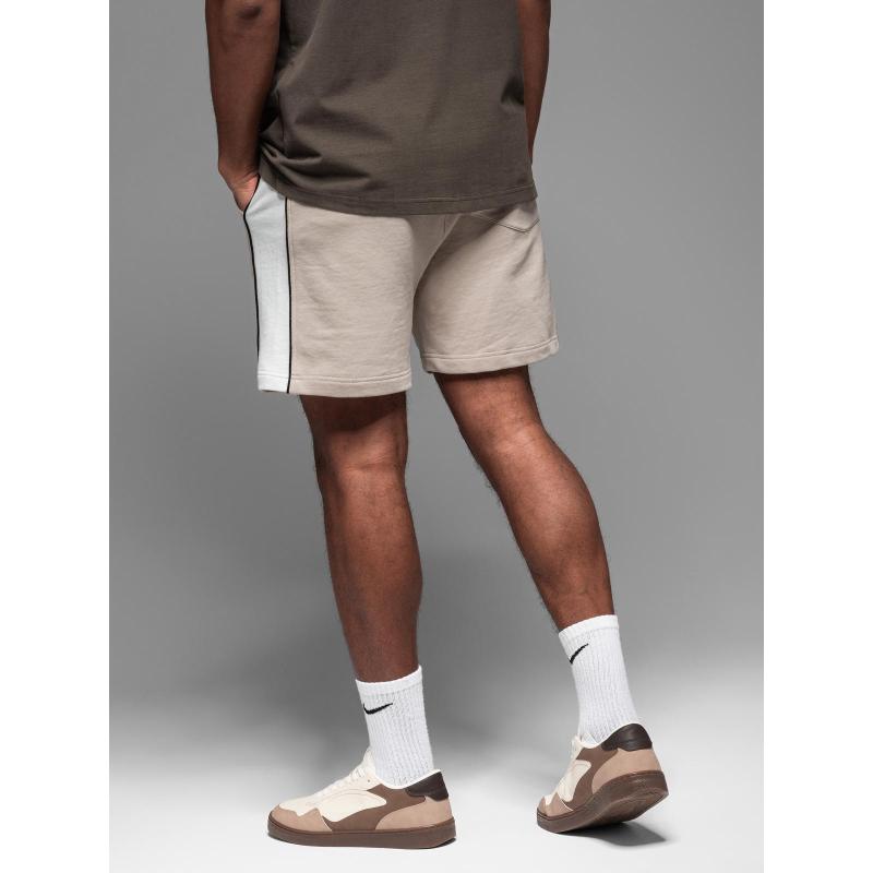 Férfi rövid pulóver nadrág széles csíkokkal - bézs V2 OM-SRSK-0182