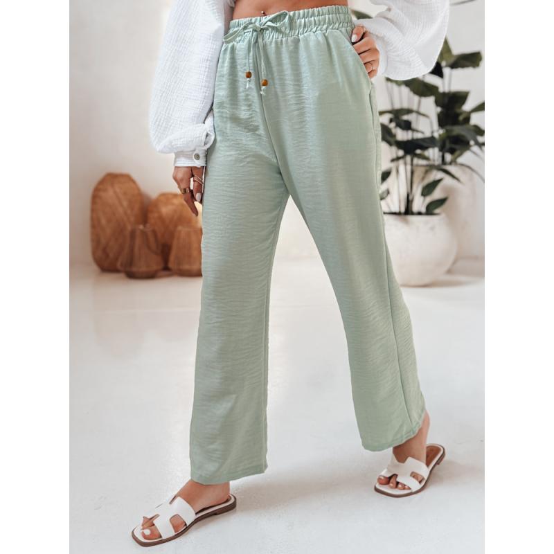 Dámské látkové kalhoty s širokými nohavicemi LINESSA zelené