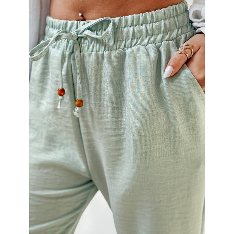 Dámské látkové kalhoty s širokými nohavicemi LINESSA zelené