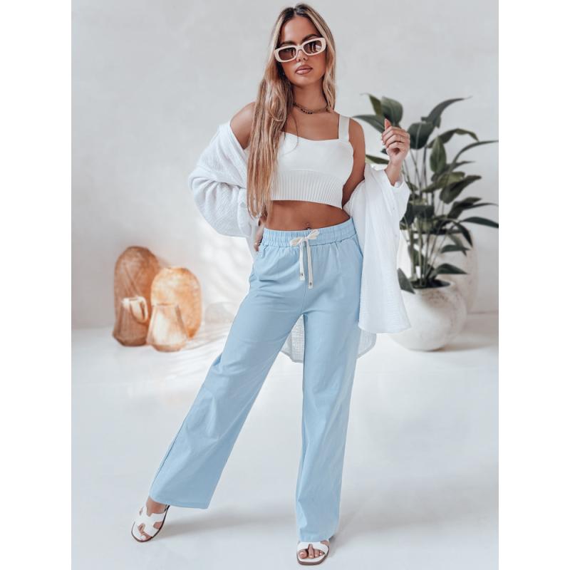 Dámské volnočasové kalhoty s širokými nohavicemi BOHO DAY světle modré