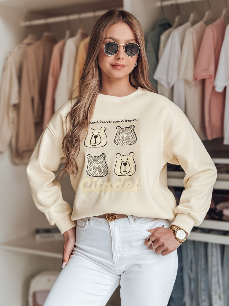 Női oversize pulóver medvékkel MISOBEARS ecru
