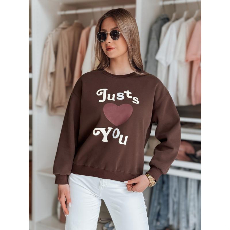 Dámská oversize mikina s potiskem JUST LOVE YOU hnědá