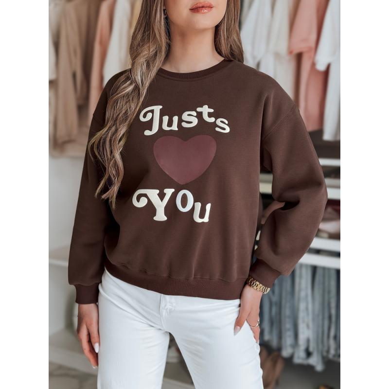 Női oversize pulóver JUST LOVE YOU nyomtatással barna