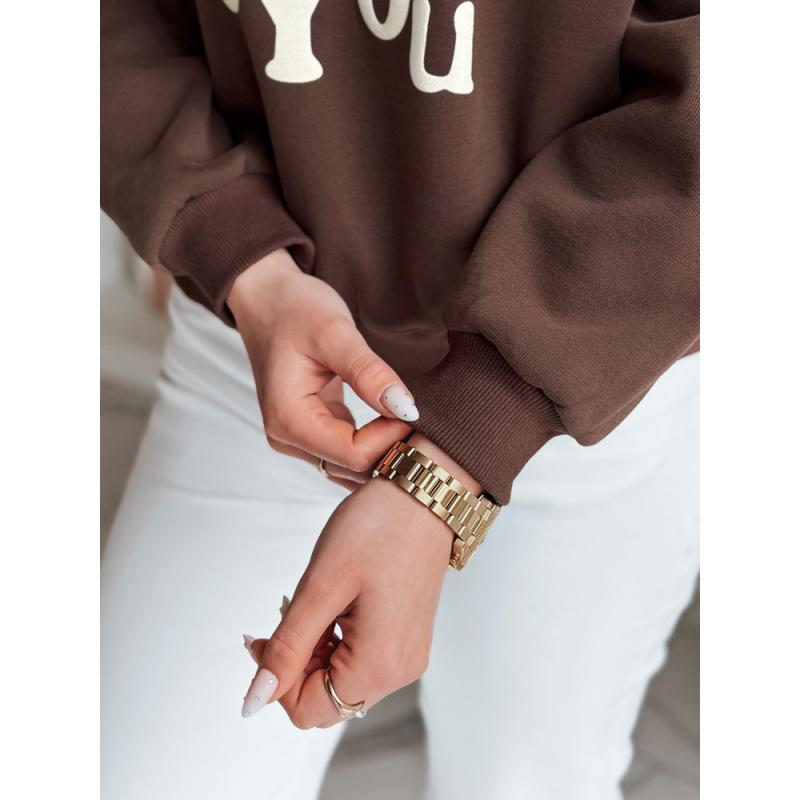 Női oversize pulóver JUST LOVE YOU nyomtatással barna