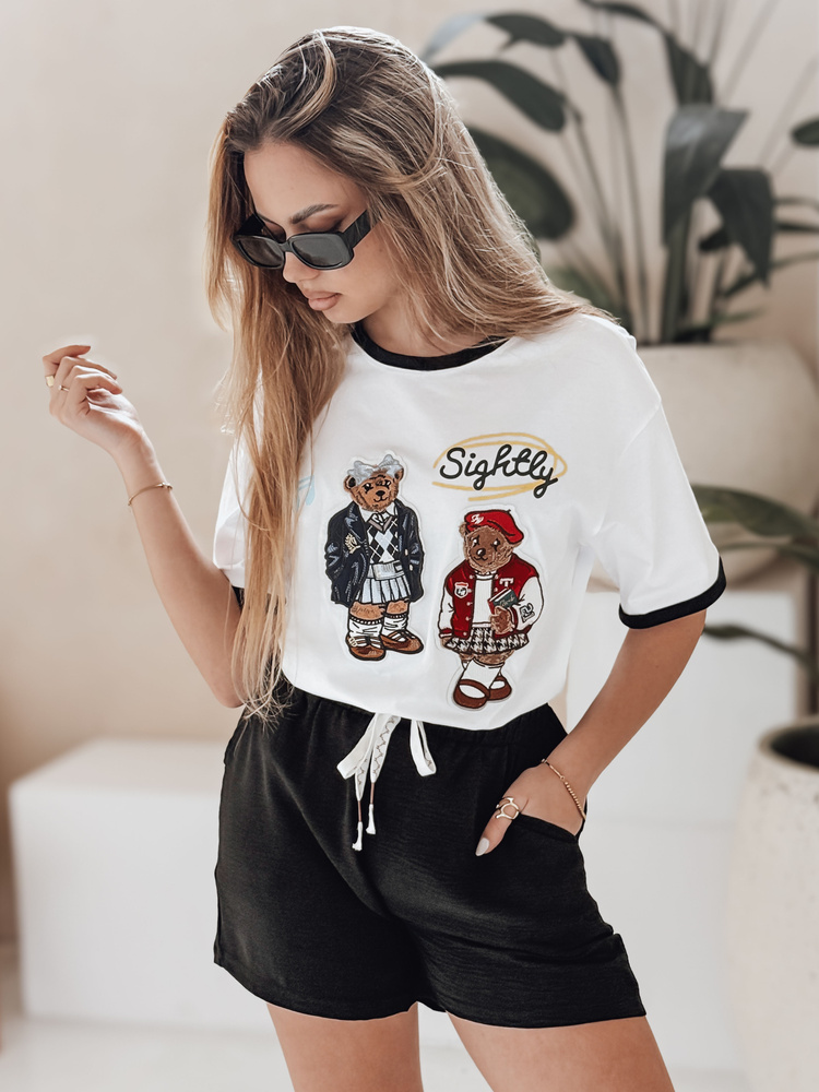 Női oversize póló CLASSY TEDDY hímzéssel fehér