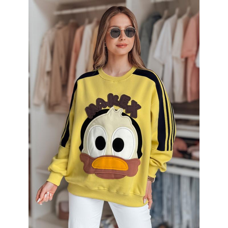 Női oversize pulóver CUTE MAKEX felvarrókkal sárga