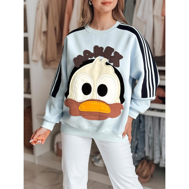 Női oversize pulóver CUTE MAKEX felvarrókkal kék