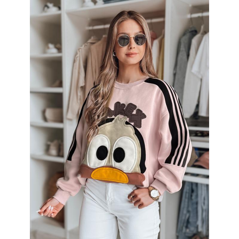 Női oversize pulóver CUTE MAKEX felvarrókkal, rózsaszín