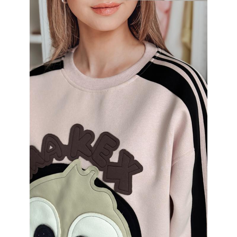 Női oversize pulóver CUTE MAKEX felvarrókkal, rózsaszín