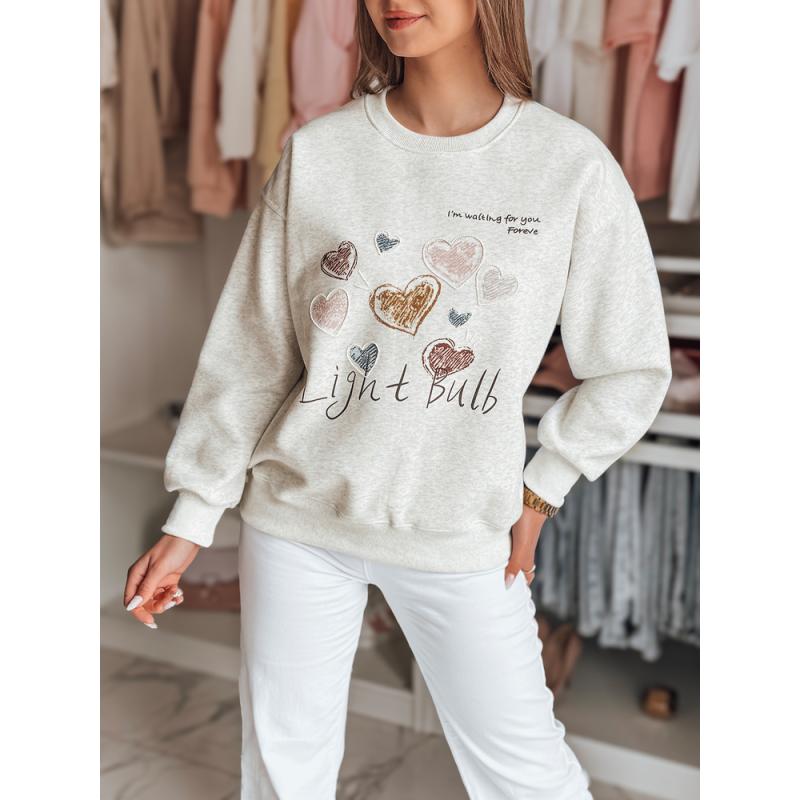 Női oversize pulóver PINKNOTE szívekkel, szürke
