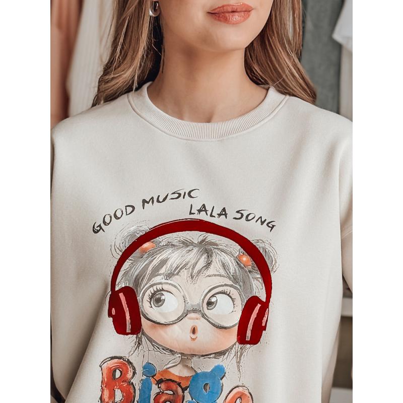 Női oversize pulóver LALA VIBE nyomtatással, bézs