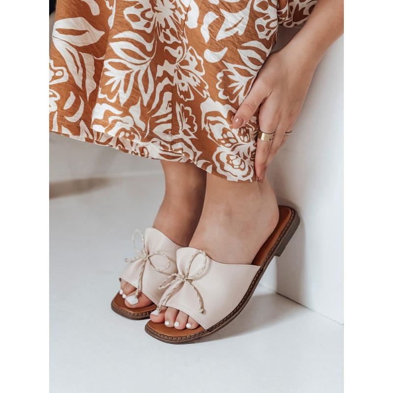 KISSBOW női papucsok, bézs színben, masnival