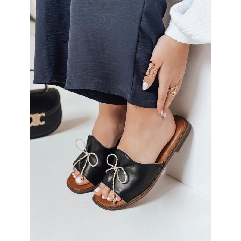 KISSBOW női papucsok, fekete színben, masnival