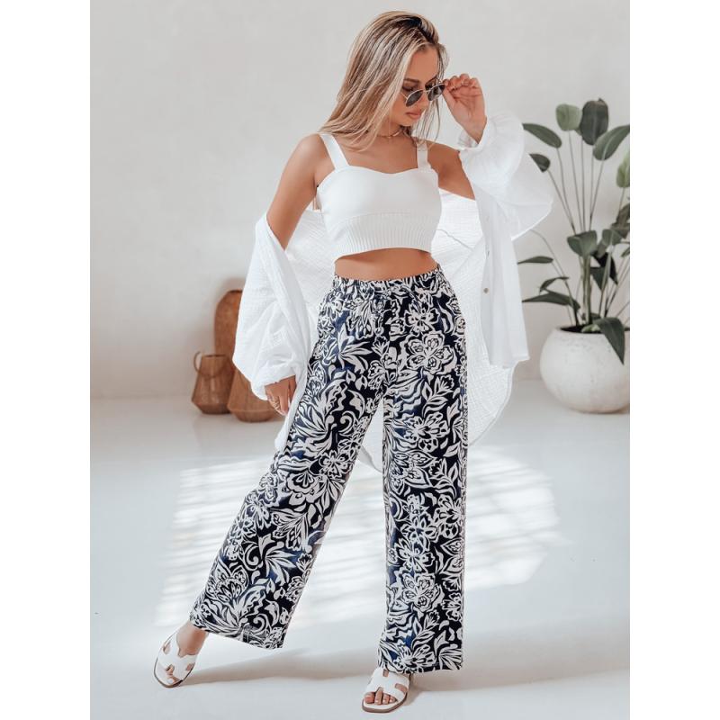 Dámské kalhoty ze široké látky TROPICAL SUN námořnicky modré