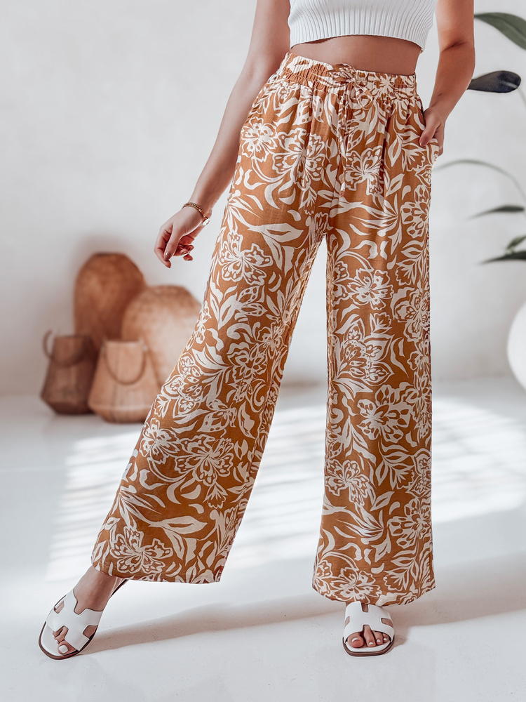 Női TROPICAL SUN széles szárú nadrág camel