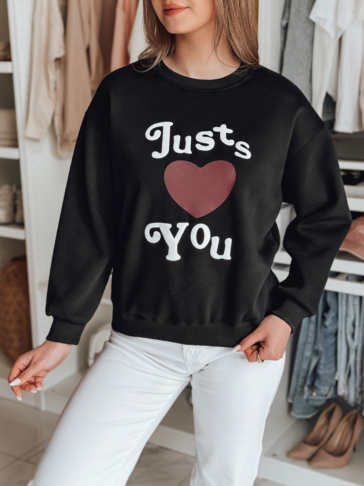 Dámska oversize mikina s potlačou JUST LOVE YOU čierna