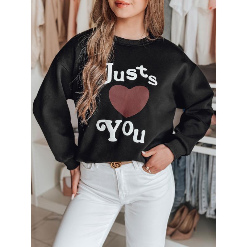 Női oversize pulóver JUST LOVE YOU nyomtatással fekete