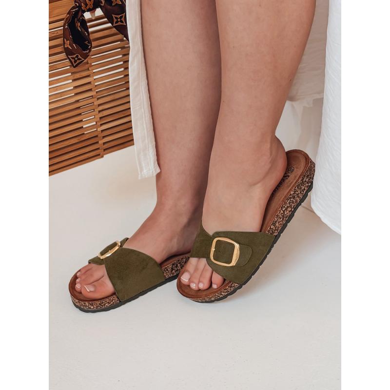 Dámske šľapky na korku KORKISTI zelené