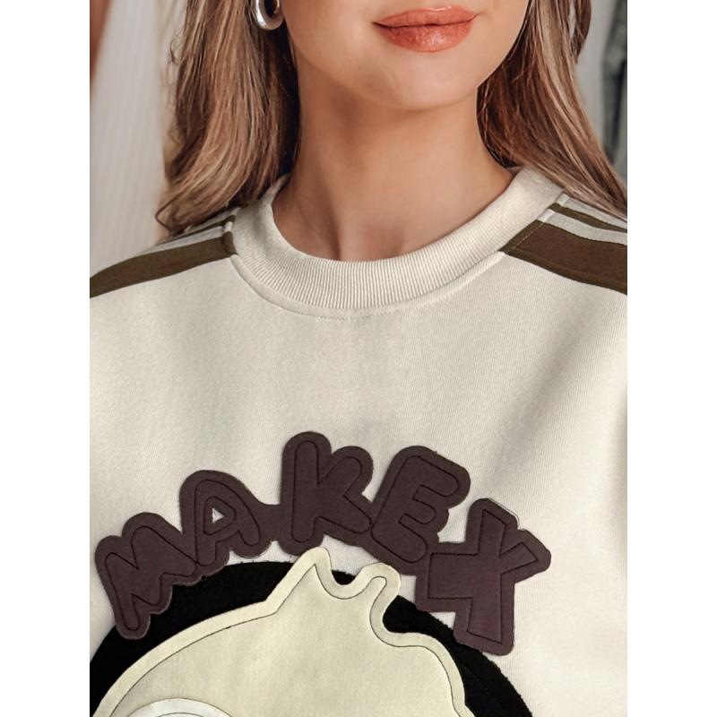 Dámská oversize mikina s nášivkami CUTE MAKEX béžová