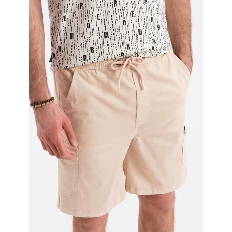 Férfi pamut cargo rövidnadrág rugalmas derékrésszel - bézs V3 OM-SRCG-0190