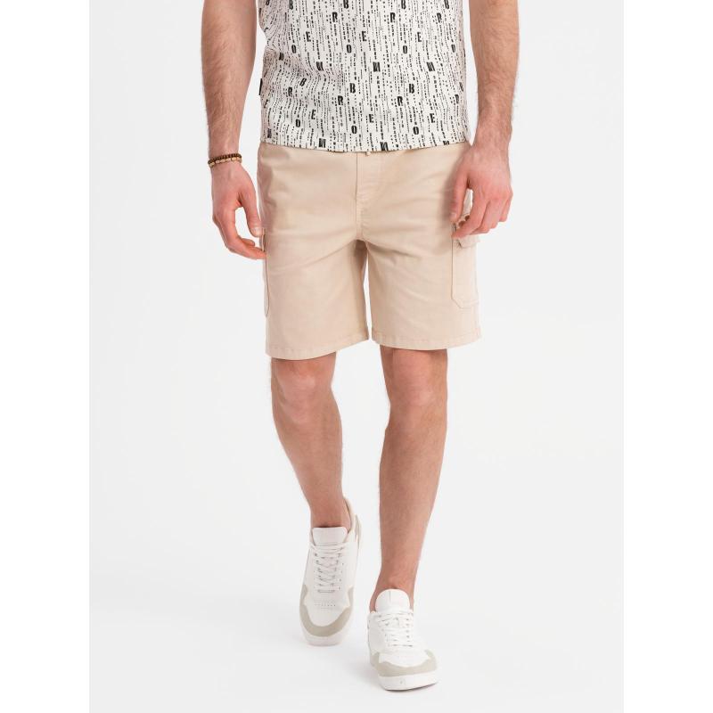 Férfi pamut cargo rövidnadrág rugalmas derékrésszel - bézs V3 OM-SRCG-0190