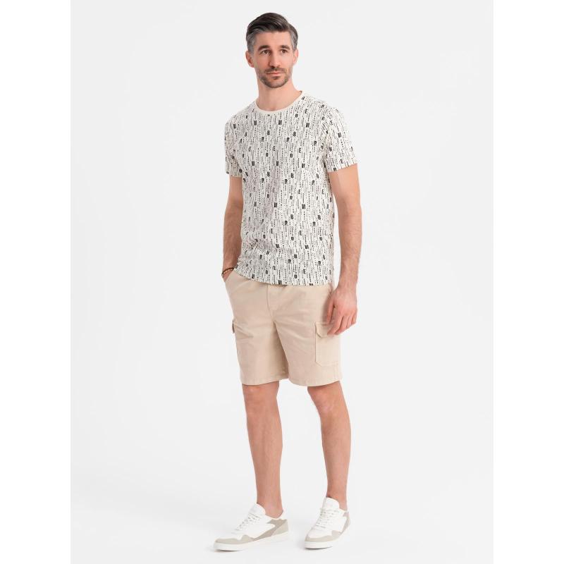 Férfi pamut cargo rövidnadrág rugalmas derékrésszel - bézs V3 OM-SRCG-0190