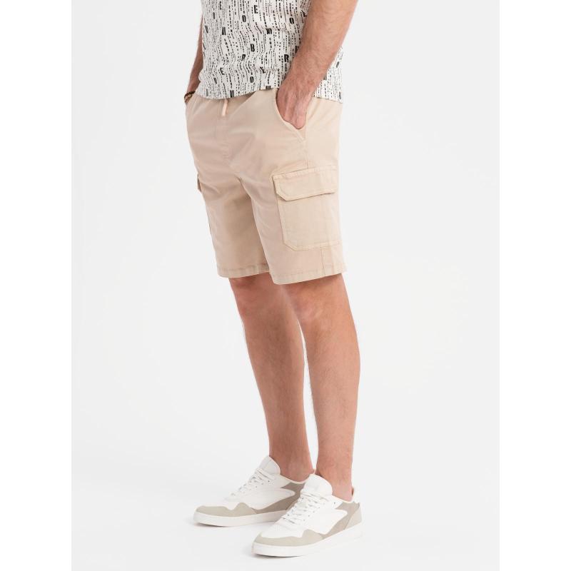 Férfi pamut cargo rövidnadrág rugalmas derékrésszel - bézs V3 OM-SRCG-0190