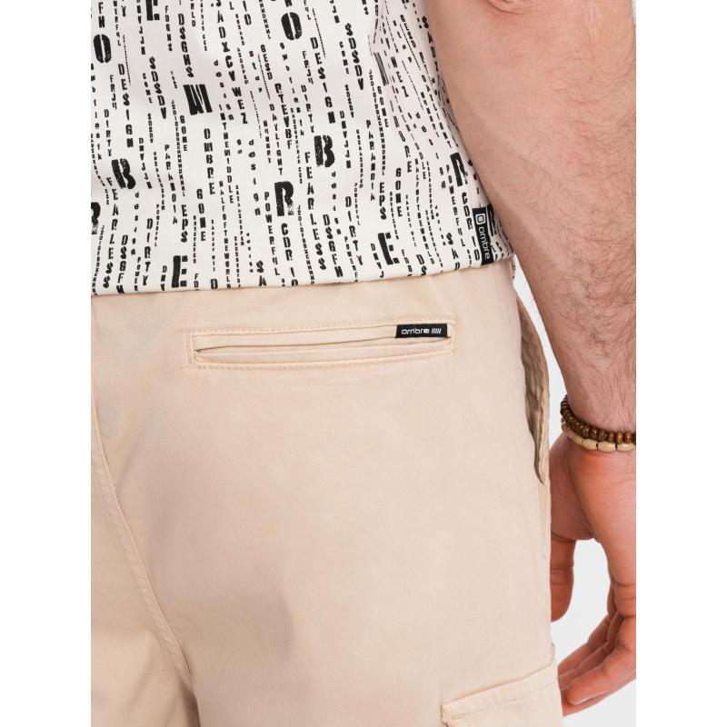 Férfi pamut cargo rövidnadrág rugalmas derékrésszel - bézs V3 OM-SRCG-0190