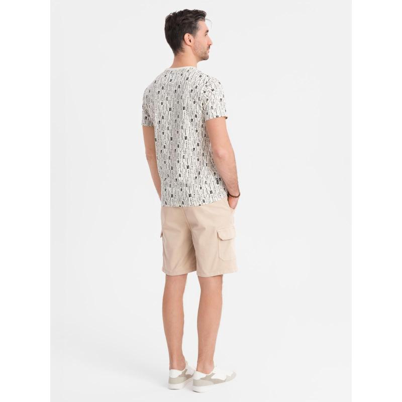 Férfi pamut cargo rövidnadrág rugalmas derékrésszel - bézs V3 OM-SRCG-0190