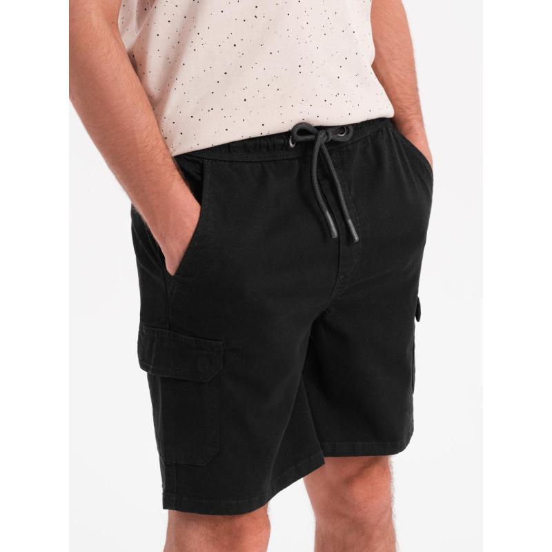 Pánské bavlněné cargo šortky s elastickým pasem - černé V4 OM-SRCG-0190