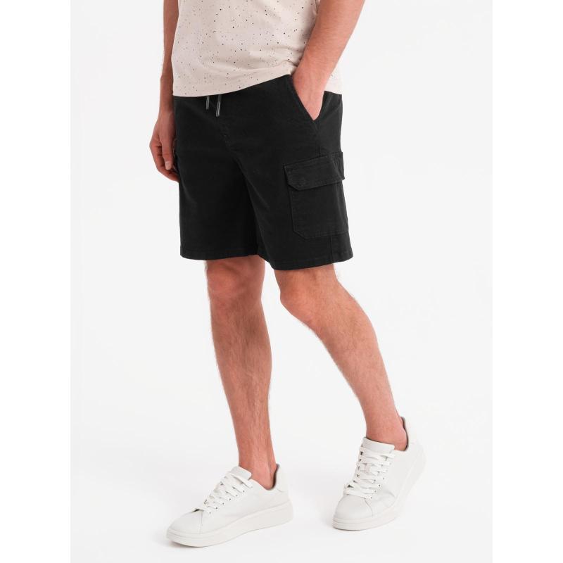 Pánské bavlněné cargo šortky s elastickým pasem - černé V4 OM-SRCG-0190