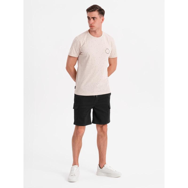 Pánské bavlněné cargo šortky s elastickým pasem - černé V4 OM-SRCG-0190