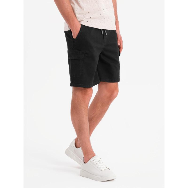 Pánské bavlněné cargo šortky s elastickým pasem - černé V4 OM-SRCG-0190